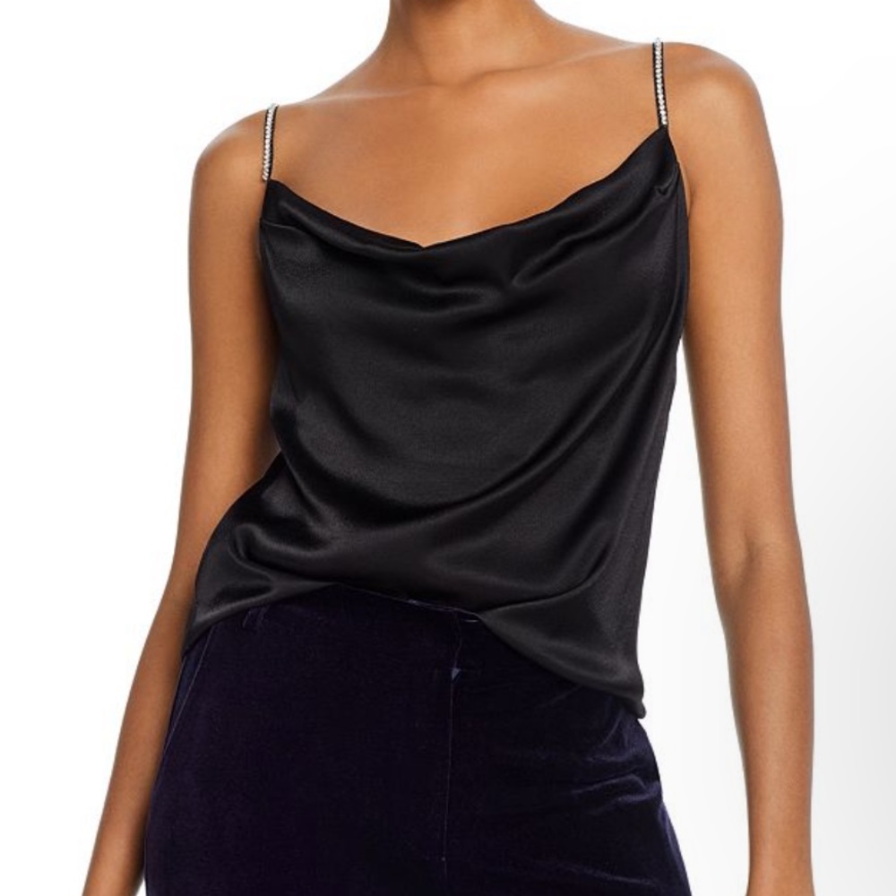 Aqua silk blend black Rhinestone Strap Camisole size XS